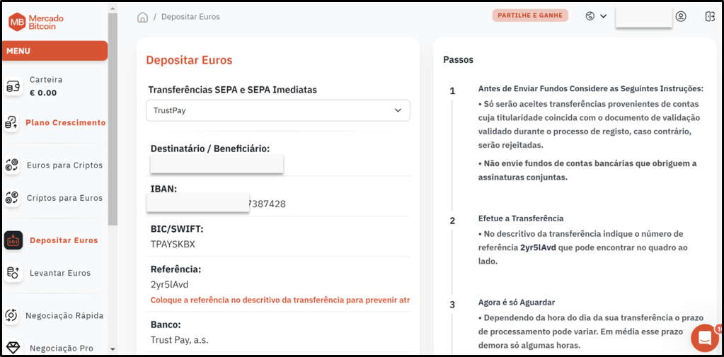 Depositar Euros no Mercado Bitcoin